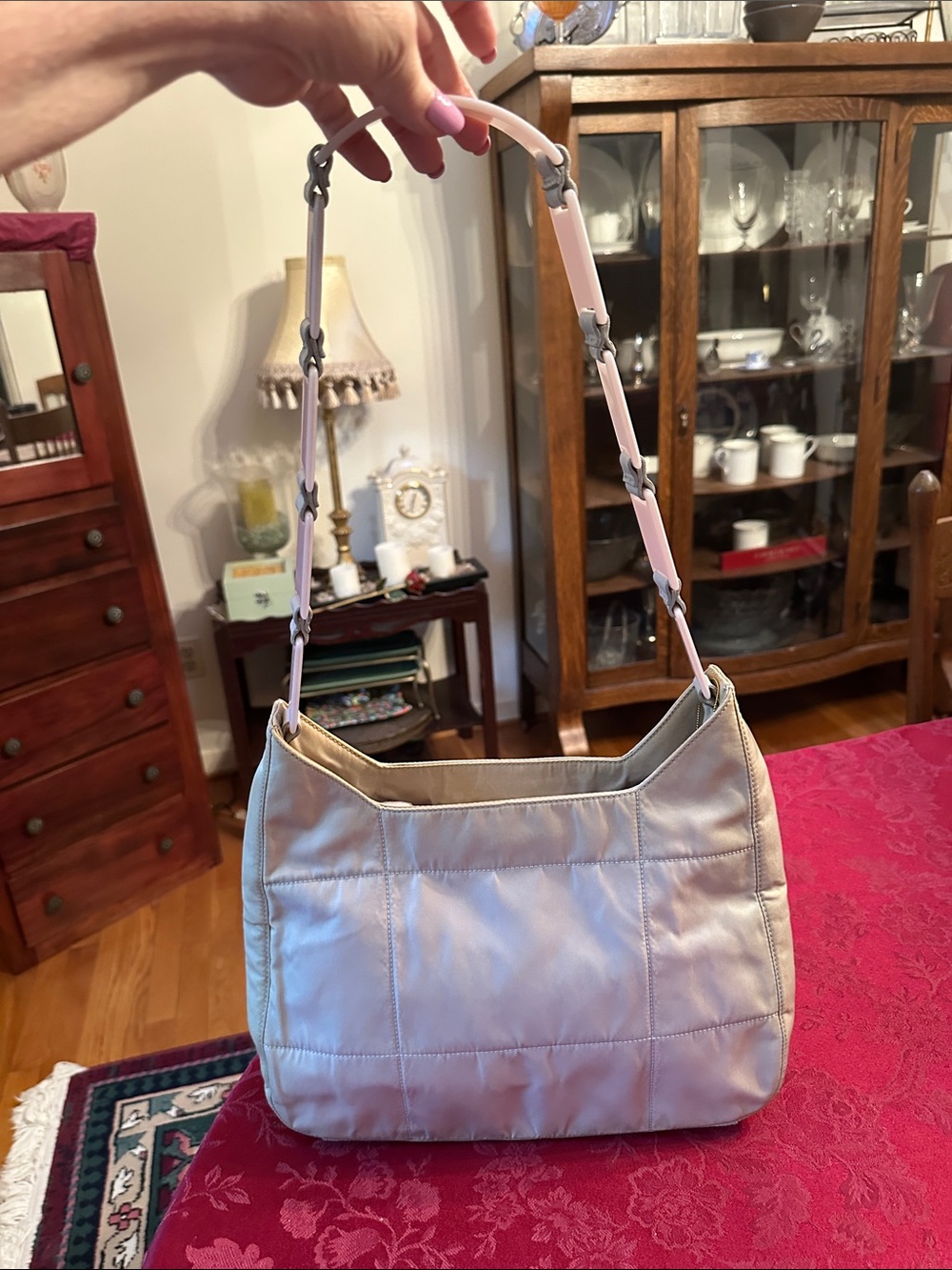 Prada Gray/Beige Nylon Hobo Bag